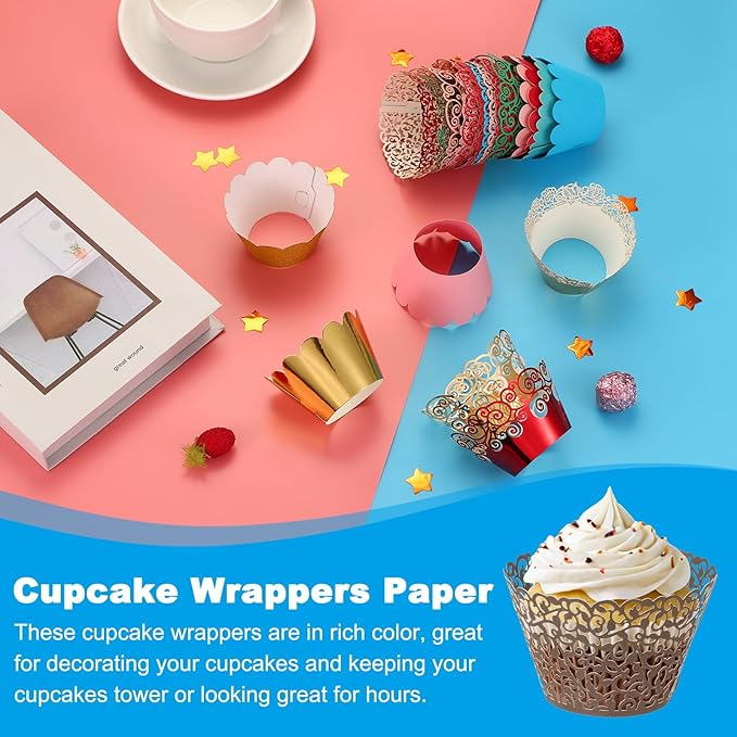 PATIKIL Cupcake Wrappers Paper, 50 Pack Baking Cups Standard Vine Decoration for Anniversary Birthday Weddings and Parties, Brown