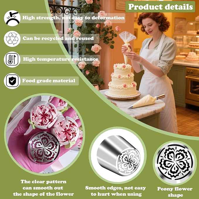 FANTEXY Extra-Large Russian Piping Tips Set,Russian Tips for Cake Decorating,Flower Frosting Nozzles Icing Tips for Frosting Kit,Cake Decorations Flowers,Icing Flowers for Cake Decorating, SL45