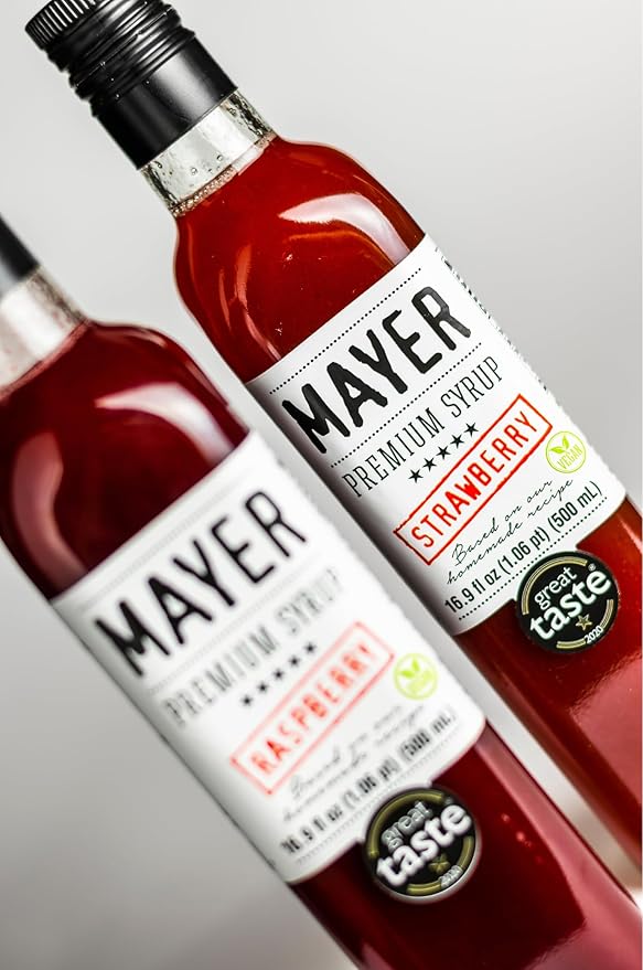 Mayer Premium Hungarian Strawberry Syrup - Award-Winning Artisanal Fruit Syrup, All-Natural, Over 50% Real Fruits, Vegan, Gluten-Free – Perfect Coffee Syrup, Cocktails & Dessert Topping (1 Pack)