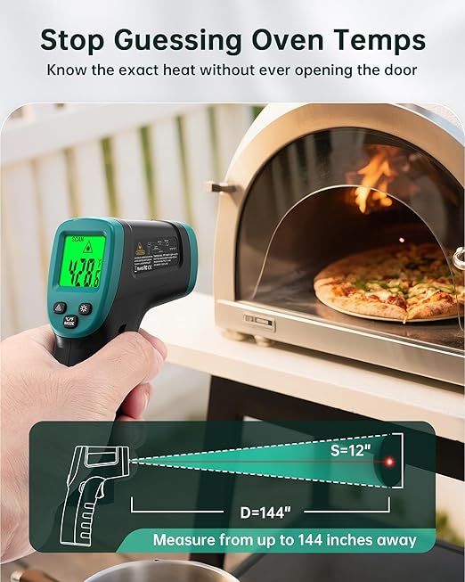 ERICKHILL ROOKCORE Infrared Thermometer -50℃~600℃ Adjustable Emissivity Non-Contact Laser Thermometer Gun LCD Backlit Display -Compact Size for Vehicle Repair/Cooking/BBQ/Freezer/Food, Dark Green