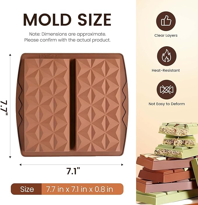 3 PCS Chocolate Bar Mold Silicone Molds,Rectangular Non Stick Chocolate Molds, Food Grade Silicone Deep Mold DIY for Snacks