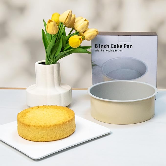 Guowall 8 inch Cake Pan Removable Bottom Carbon Steel with Nonstick Coating Chiffon Cake Tin Round Shaped Cheese Cake Mould for Baking - Cream Color