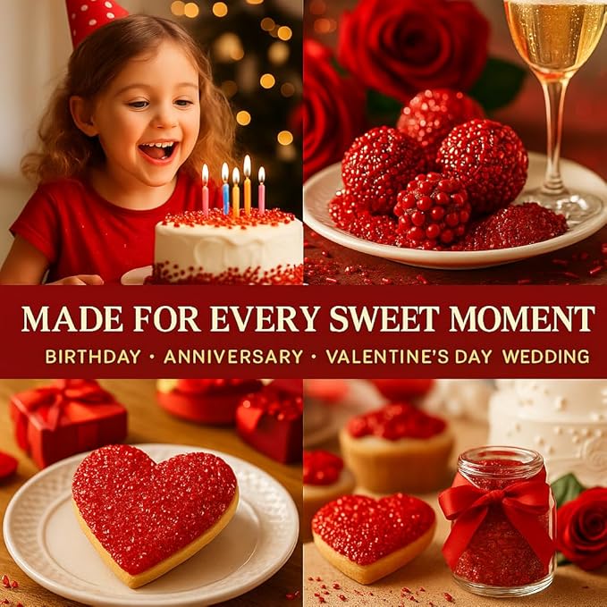 Confect Red Sprinkles Mix – Valentine’s Day, Birthday Cake & Cupcake Decoration – Includes Dragees, Jimmies & Sparkling Sugar –Edible Dessert Topping-Vegan, Gluten-Free, Nut-Free, Soy-Free, Dairy-Free, Palm Oil-Free- 5 Oz