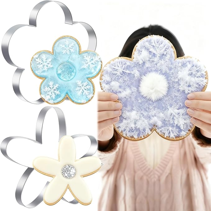 2 Pcs Large Flower Cookie Cutters 8" Extra Large Flower Stainless Steel Giant Cookie Cutters for Winter Holiday Baking