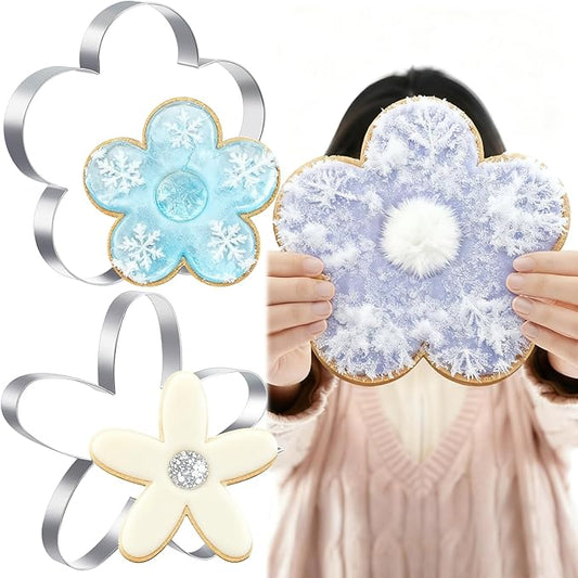 2 Pcs Large Flower Cookie Cutters 8" Extra Large Flower Stainless Steel Giant Cookie Cutters for Winter Holiday Baking
