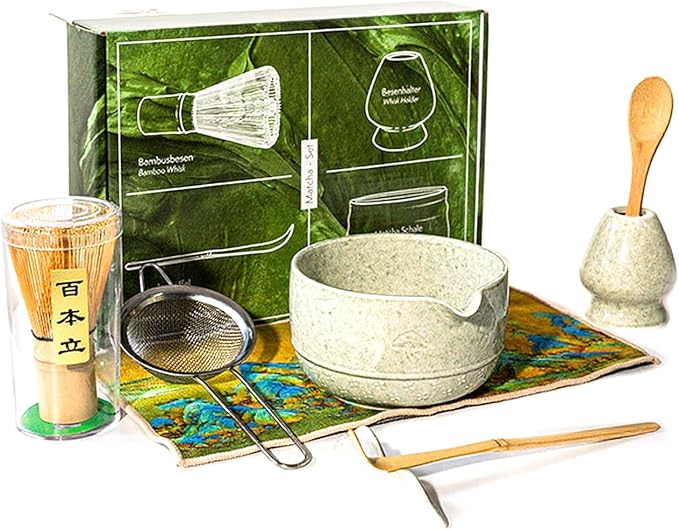 Matcha Whisk and Bowl Set, 8 PCS Matcha Kit Includes Bowl with Spout, Whisk,Holder,Bamboo Scoop and Sifter, Unique Gift for Matcha Lovers (B)