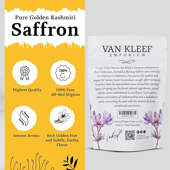 Van Kleef Emporium, Superior Saffron Threads (Super Negin) Premium grade Saffron Spice for Paella, Risotto, Tea's, and Nutritional Uses (2 Grams)