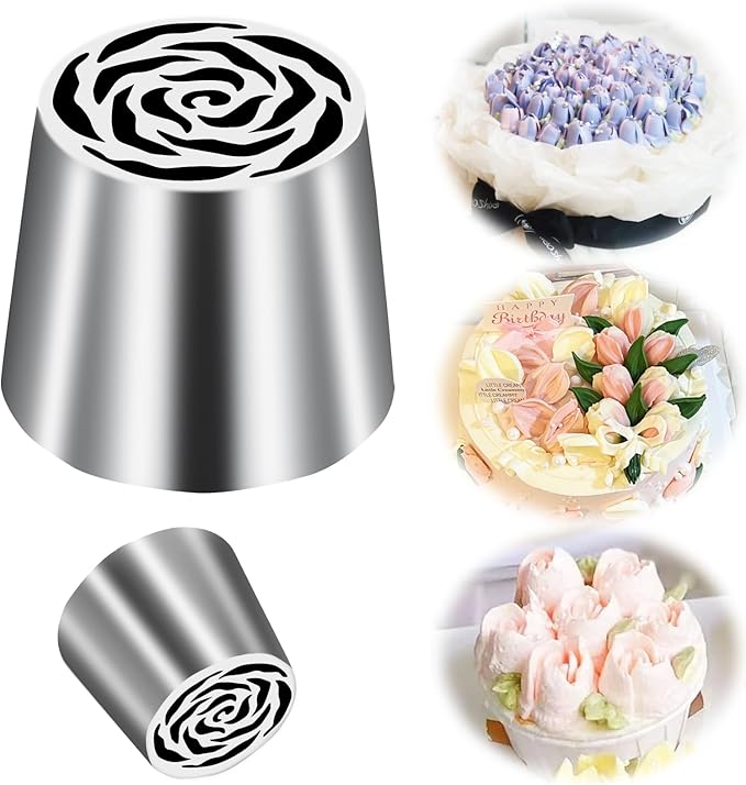 Extra Large Russian Piping Tip Stainless Steel Rose Floral Piping Nozzle Icing Piping Kit for Cake Decorating Flower Frosting Piping Pastry Cupcakes Cakes Cookies Desserts Baking Tool