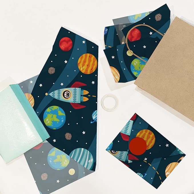 Pro Supply Global Space Astronaut Printed Tissue Paper for Gift Bags or Boxes and Wrapping - Bulk Decorative Art Tissue Paper for Packaging and Gifting | 24 Sheets 20" x 30"