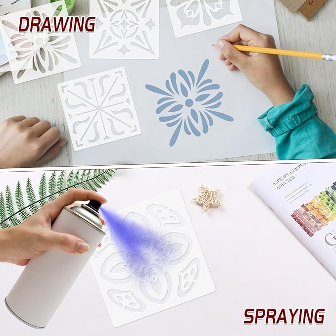 25 Pcs Scroll Tile Cookie Stencils, Reusable Floral Baking Stencils for Cake Decorating Royal Icing DIY Biscuit Painting Coffee and Dessert Design Tools, 6x6 Inch