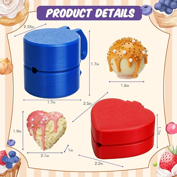 Large-sized 2 Pcs Round and Heart Cake Pop Mold Press Set, Sphere and Heart Cake Pop Cutter and Pusher, Baking Tools Accessories for Home Baking, Birthday Parties, Wedding Desserts