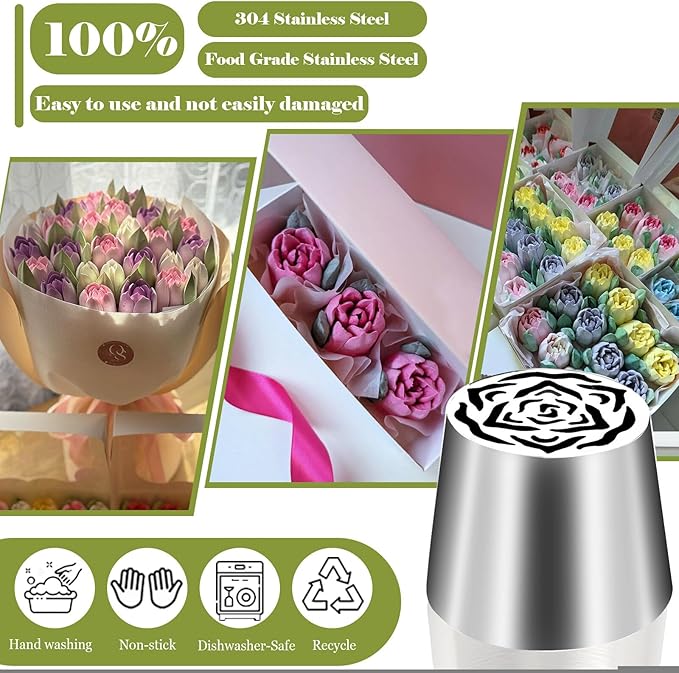 FANTEXY Extra Large Russian Piping Tip Food Grade Stainless Steel Seamless Flower Frosting Nozzles For Cakes Decorating, Buttercream Flowers,Dishwasher Safe SL58