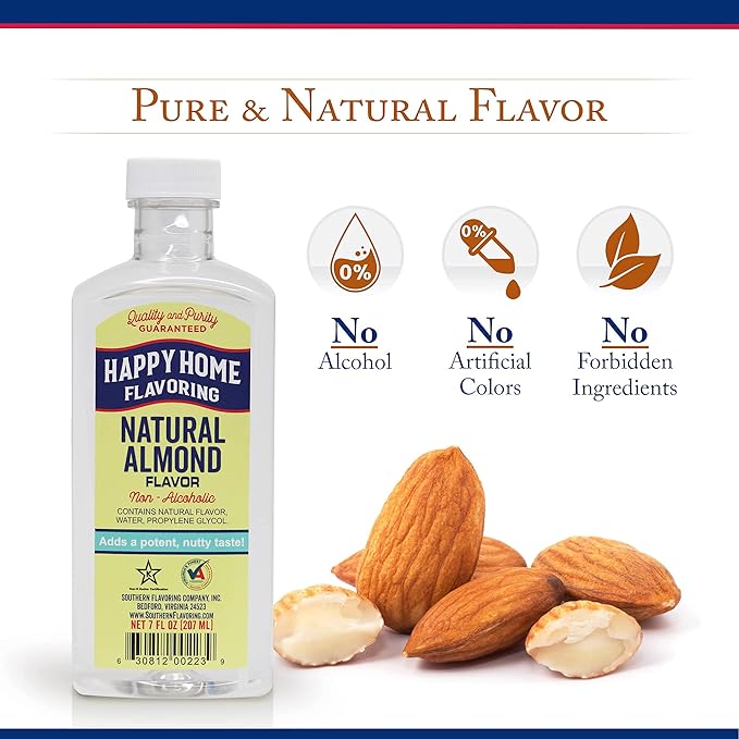 Happy Home Natural Almond Flavoring, Non-Alcoholic, Certified Kosher, 7 oz.
