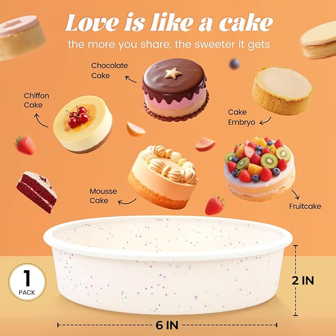 SJ 6 Inch Silicone Round Cake Pan with Metal Reinforced Frame 1Pack, Nonstick Silicone Cake Mold for Baking Suitable for Making Layers, Cheese & Chocolate Cakes