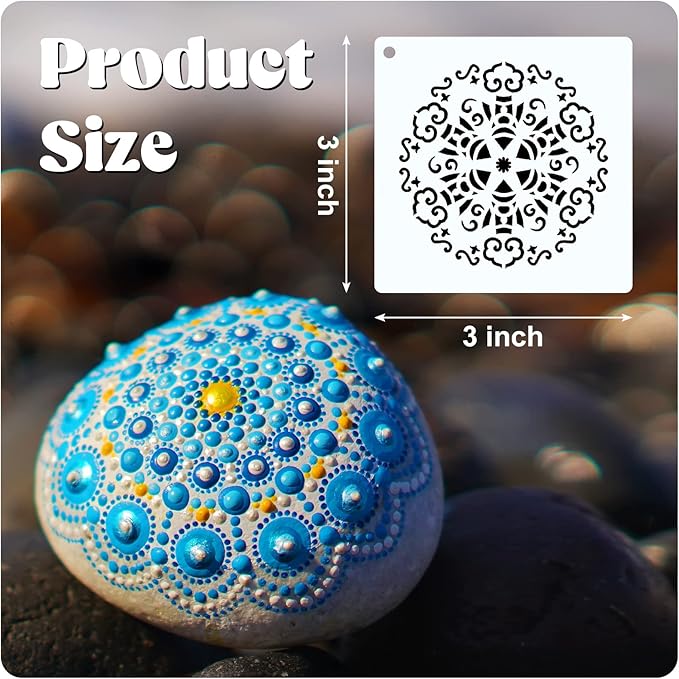 66 Pcs Small Stencils for Crafts Reusable 3 Inch Stencils for Painting on Wood DIY Craft Paint Template for Wall Home Decor Card Rock Canvas Drawing Holiday Ornament(Mandala)