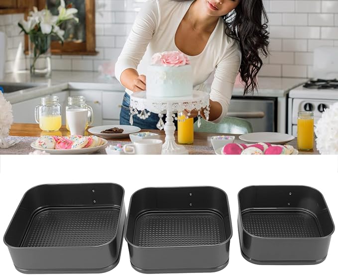 Springform Cake Pan Square,Set of 3 Removable Bottom Leakproof Cheesecake Pan Non Stick Cake Baking Pans for Pizza Bread(18/20/22cm)