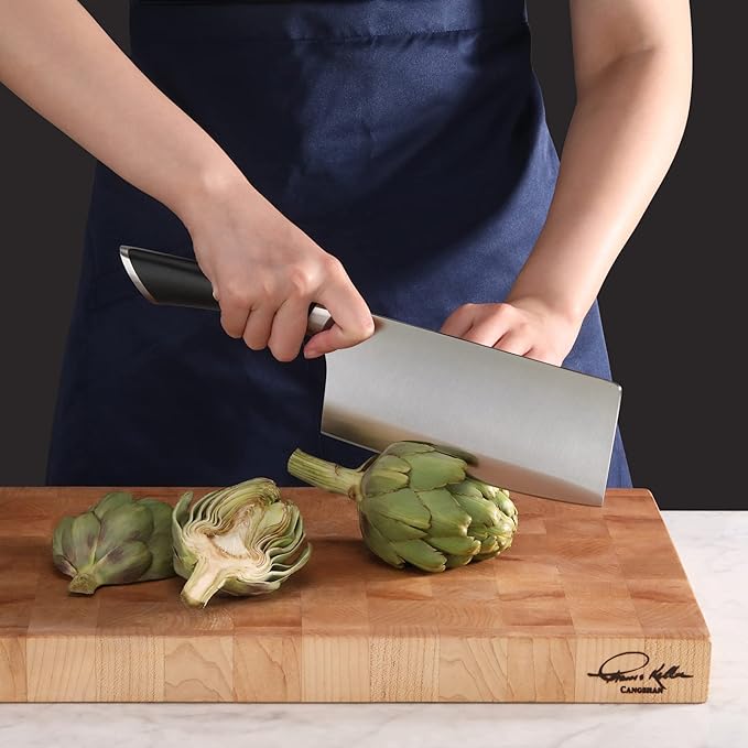 Cangshan ELBERT Series German Steel Forged Cleaver Knife Block Sets, Acacia (3-Piece, Black)
