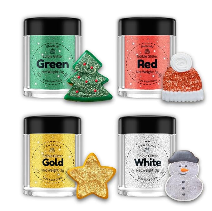 Edible Glitter for Drinks Cakes Decoration Chrismas Set - Food Grade Shimmer Luster Glitter Dust Edible Glimmer Powder for Strawberries, Sprinkle on Sparkle, Chocolate, Cookie, Cupcake, Cocktail, Vegan