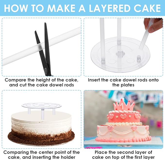 18 Pieces Cake Dowel Rods Set, 15 Pcs Cake Dowels Rods with 3 Pcs Cake Boards (6, 8,10 Inch) Cake Dowels for Tiered Cakes, Plastic Cake Support Rods for Wedding Cake Construction and Stacking