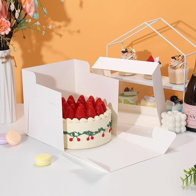 COTOPHER 15Pcs 8x8x8 Inches Cake Boxes, Square Bakery Boxes with Window, Cajas Pasteles for Valentine's Day, Mother's Day,Wedding, Birthday, Party Cake Decorating Supplies for Gift Giving