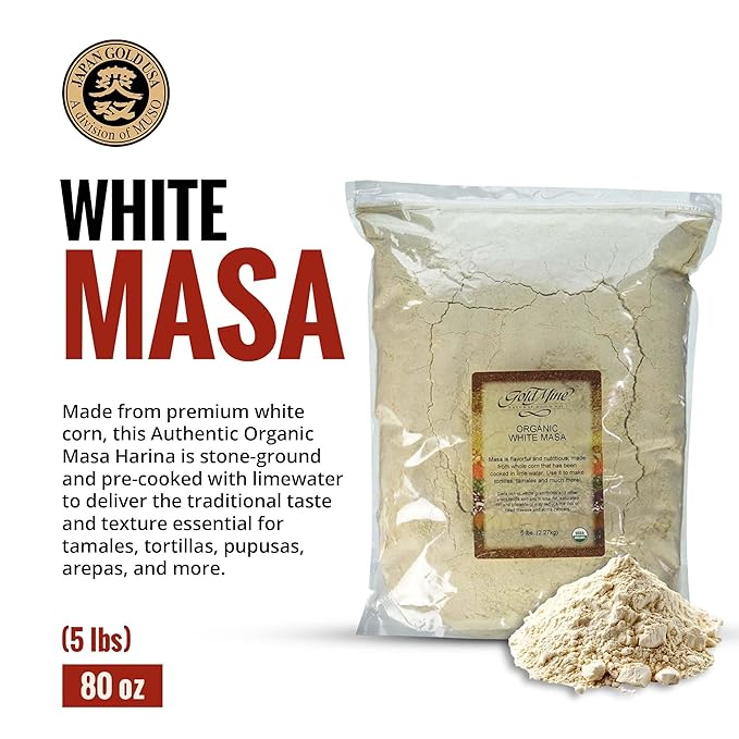 Gold Mine Natural Food Co. Gold Mine Masa Harina - USDA Organic - Macrobiotic, Vegan, Kosher and Gluten Free Flour for Healthy Mexican Dishes – 5 lbs, White Corn, 80 Oz