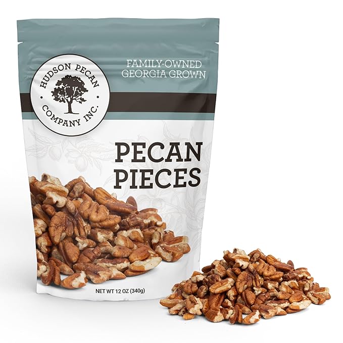 HUDSON PECAN COMPANY | Fresh Fancy Georgia Pecans Pieces | Local, Rich & Flavorful, Kosher Certified | Ideal for Baking, Cooking, Desserts, Salads & Snacking, 12 oz Resealable Pouch