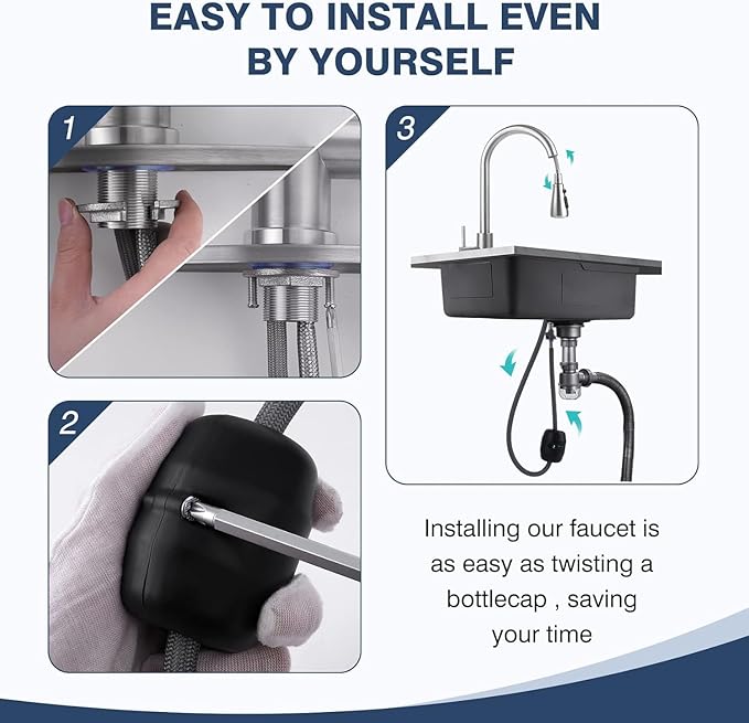 Stainless Steel 304 Kitchen Sink Faucet with Pull Down Spray Outdoor RV Kitchen Faucet Pull Out Extension Utility Farmhouse Faucets for Sink 1 Hole,Single Handle Rent Apartment Dorm