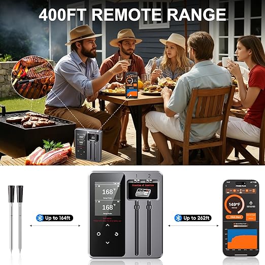 Wireless Bluetooth Meat Thermometer - 2 Probes & App Control, Christmas Birthday Gifts for Men, Smart Digital Thermometer for Cooking, Oven, Smoker, BBQ, Grill