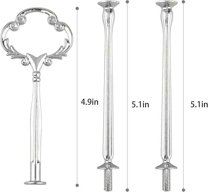 3 Tier 14" Heavy Metal Cake Stand Holder Fruit Plate Stand Fitting Hardware Rod with Stylus (Sliver_Sun Flower)