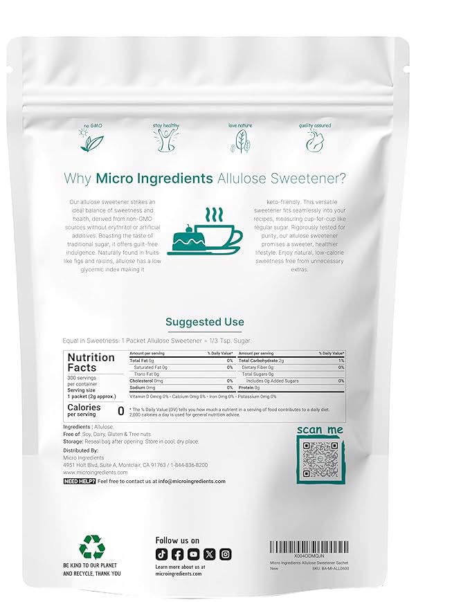 Allulose Sweetener, 300 Packets | Zero Calorie, Plant Based Sugar Substitute, No After Taste | Best for Coffee, Drinks, Tea, Snacks, Cooking, & Baking | Keto Diet & Vegan Friendly | Erythritol Free