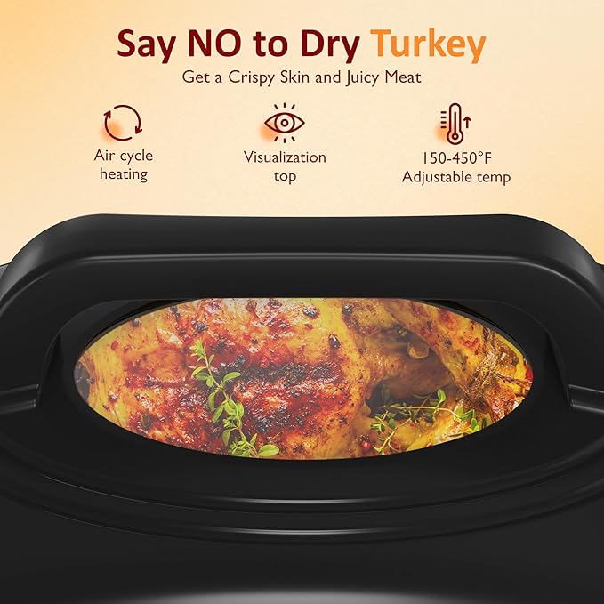 Sunvivi Roaster Oven, 24 Quart Electric Roaster Oven with Glass Lid, Turkey Roaster Buffet with Self-Basting Lid, Removable Pan, Cool-Touch Handles, Red
