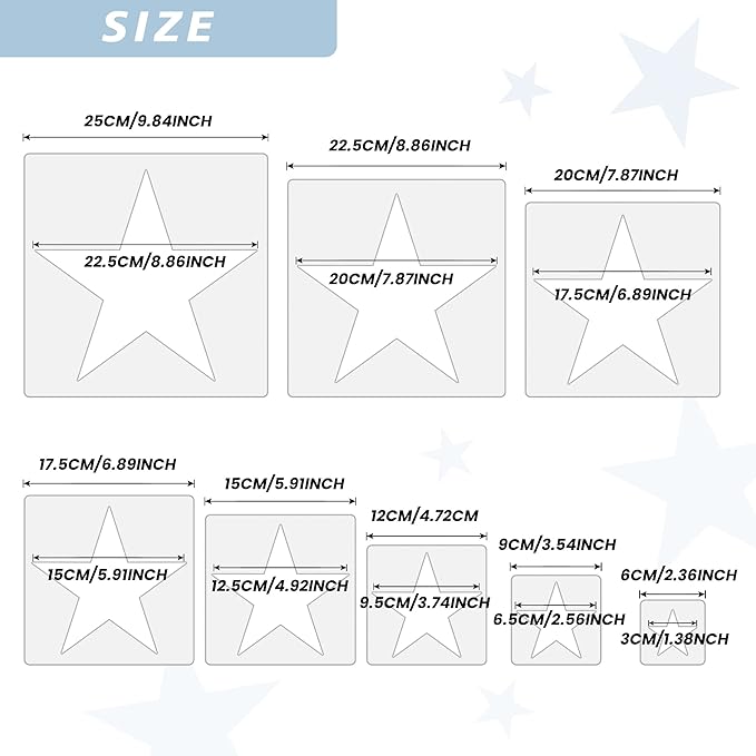 Large Star Stencil for Painting Template 5 Point Star Template Reusable Plastic Stencils,for Home Decoration Arts Paper Fabric Flag(8 Sizes)