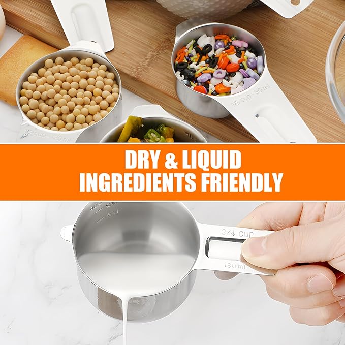 Measuring Cups and Spoons Set, Stainless Steel Stackable Nesting Heavy Duty Measuring Cups,Perfect for Dry and Liquid Ingredients,Nesting Measuring Cups for Baking & Cooking (Standard Edition Set)