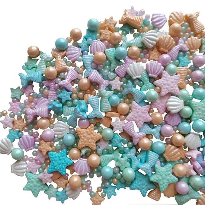 Homankit Mermaid Sprinkle Sweets Sprinkles for Baking Dessert Cupcake Cake Topper Starfish Shell Pearl Mermaid Candy Mix 3.53 Ounces Multicolor