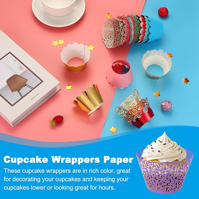 PATIKIL Cupcake Wrappers Paper, 50 Pack Baking Cups Standard Vine Decoration for Anniversary Birthday Weddings and Parties, Dark Purple