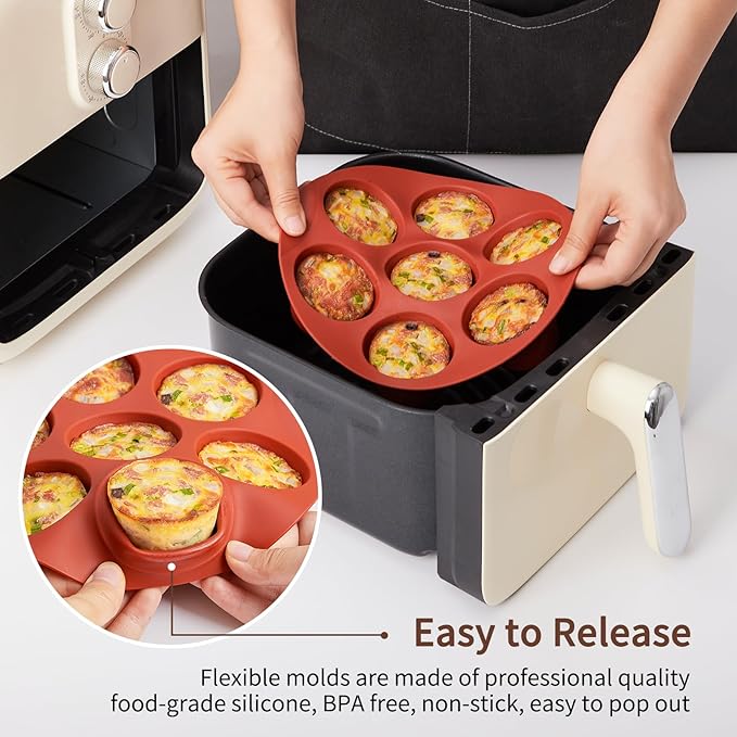 JOERSH 2-PK Egg Bites Silicone Mold for Air Fryer, Non-Stick 7 Cups Air Fryer Egg Muffin Pan Baking Cupcake, Muffin Cake, Tart, Frittata, Quiche