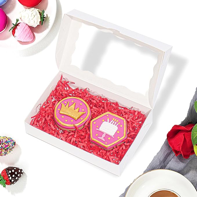 20pcs 7x4.33x1.5 Inch White Cookies Boxes with Window Bakery Boxes Macaron Boxes Cakesickle Boxes Chocolate Truffle Boxes Donut Treat Boxes for Christmas Valentine's Easter Mother's Day