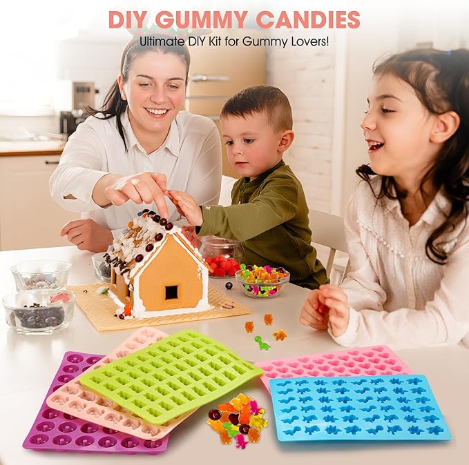 Christmas Candy Molds! Silicone Gummy Mold Kit 5PCS, Create Festive Fun with 13 Shapes for 260+ Holiday Treats - Perfect for Christmas Gifting, Parties & Homemade Candy Making