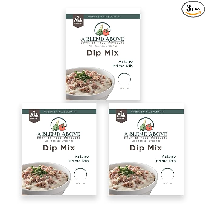 A Blend Above Asiago Prime Rib Dip Mix, 1oz, (3 Pack), Gluten-Free, No MSG, All Natural, No Preservatives, Vegetable Dip, Keto Friendly, Low Carb, Easy to Make
