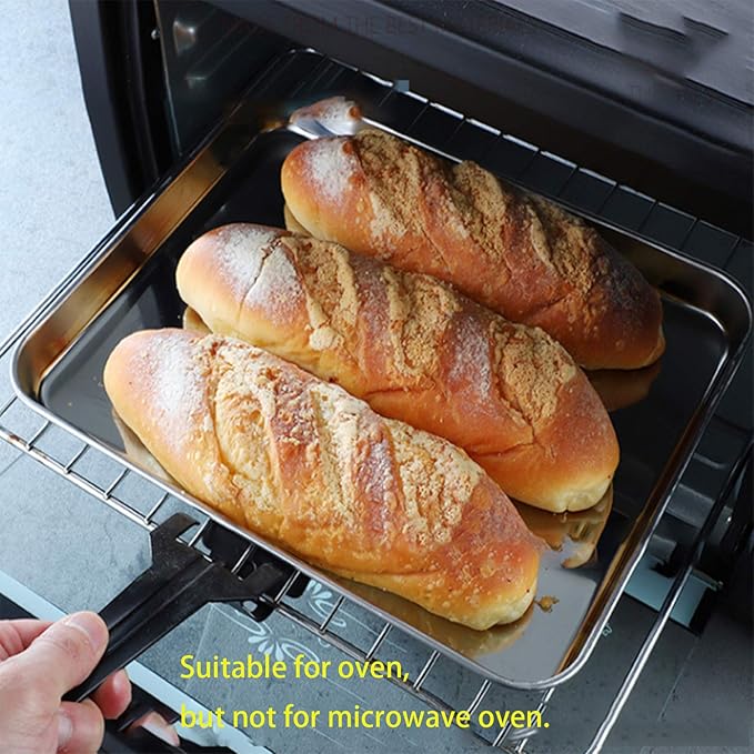 Old Tjikko Quarter Sheet Pan 14.2'' x 11'', 304 Stainless Steel Cookie Sheet Tray, Nonstick Baking Pan for Oven, Toaster, Cookie and Roasting, Dishwasher Safe & Rust Resistant