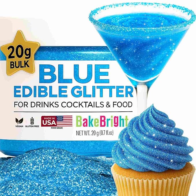 Blue Edible Glitter for Drinks Bulk 20g | Premium Edible Glitter for Cakes, Cocktails, Blue Cake Decorating Decorations Food Grade, Vegan, Kosher, Halal, Gluten Free - Made in USA