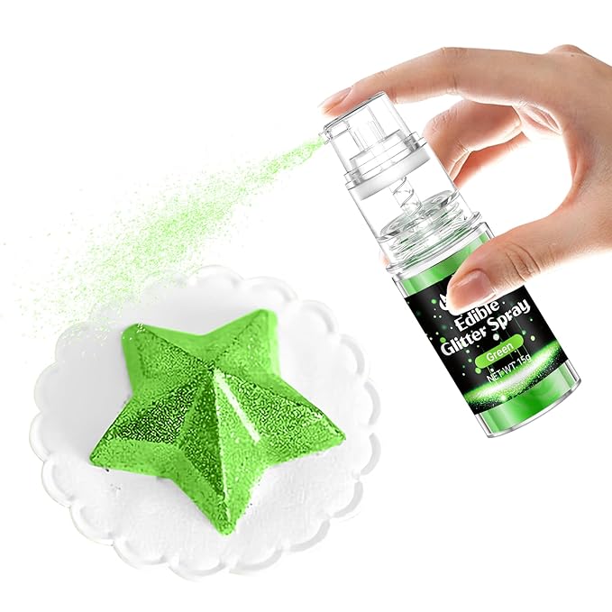 Green Edible Glitter Spray - 15g Food Grade Green Luster Dust Shimmer Powder Spray for Cakes, Cookies, Chocolate, Strawberries, Drinks & Cocktails