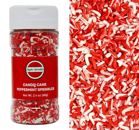 Mystic Sprinkles Christmas Holiday Sprinkle Mixes (Peppermint Flavored Candy Cane Sprinkles 3oz)