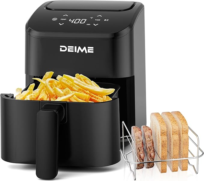 DEIME Air Fryer 3 Qt, Small Airfryer Digital Space Saving Compact, Bake, Reheat, Roasts for Quick Easy Meals, Mini Compact & Quiet, Nonstick & Dishwasher Safe Basket (Black+TR)
