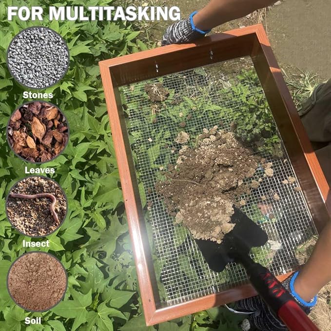 Large Soil Sifter with Handle, Garden Sifter for Compost, Sifting Soil, Screen, Loam Soil, Gravel, Leaves, Sand and Loam Soil, Fits Most Size Garden Yard Wheelbarrow Carts