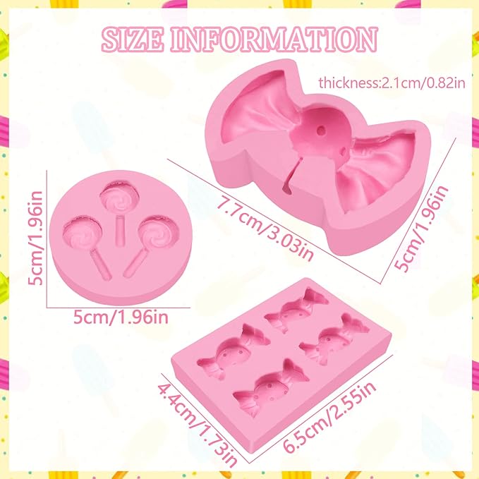 Lollipop Fondant Molds 3 Pcs, Candy Shape Cake Decorating Molds for Baking Cupcake Toppers, Chocolate, Sugar Crafting, Marzipan, Year Rounds, Cookies, Modeling Clay, Resin Crafts, Plaster
