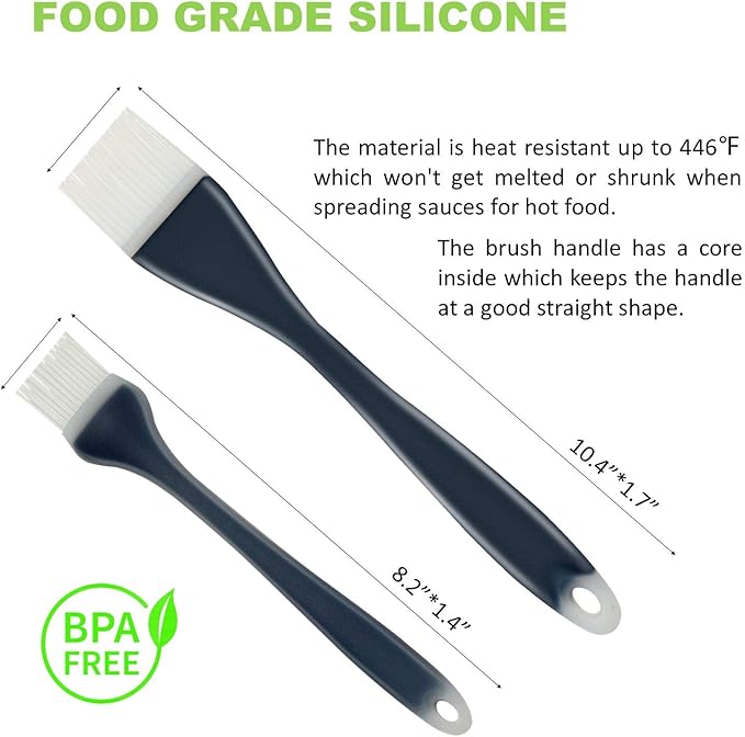 Silicone Basting Brush for Cooking, BBQ Pastry and Oil Brush, Turkey Baster, Barbecue Utensil for Grilling Marinating Desserts Baking, Heat Resistant Dishwasher Safe, Set of 2