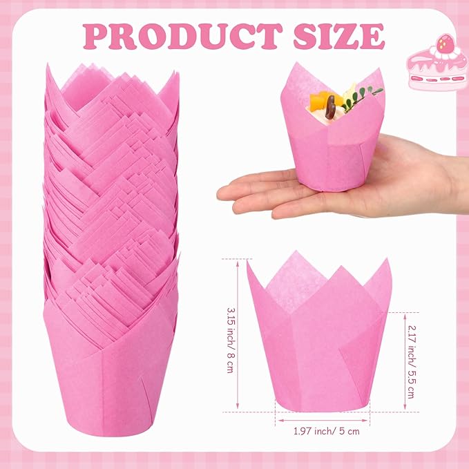 600 Pcs Tulip Cupcake Liners for Baking Muffin Liners Printed Baking Cups Holders Greaseproof Wrappers Decoration for Cupcake Bouquet Birthday Party Wedding Bride Shower (Hot Pink)