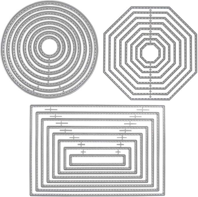 3 Different Shapes of Cutting Dies Stencil Metal Template Molds (Rectangle, Circle & Octagon), DaKuan 24 Pieces Embossing Tools for Scrapbook, Album Paper DIY Crafts, Card Making