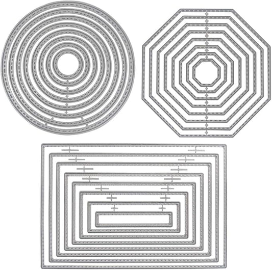 3 Different Shapes of Cutting Dies Stencil Metal Template Molds (Rectangle, Circle & Octagon), DaKuan 24 Pieces Embossing Tools for Scrapbook, Album Paper DIY Crafts, Card Making